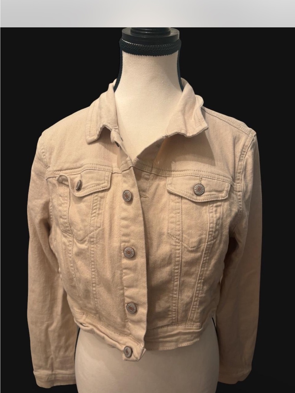 Women's Beige Cropped Denim Jacket Fall Layering